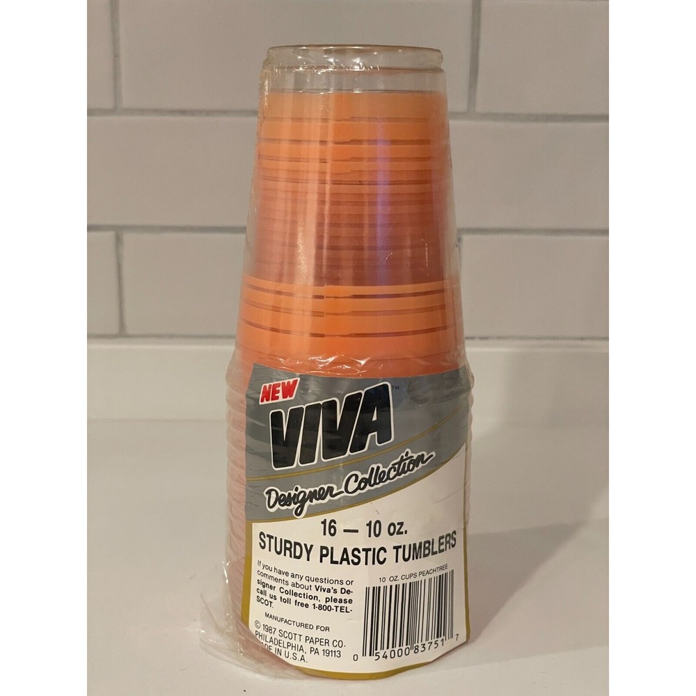 Vintage Viva Orange Stripe Plastic Tumbler Cups Disposable 10 oz Partial 14 ct